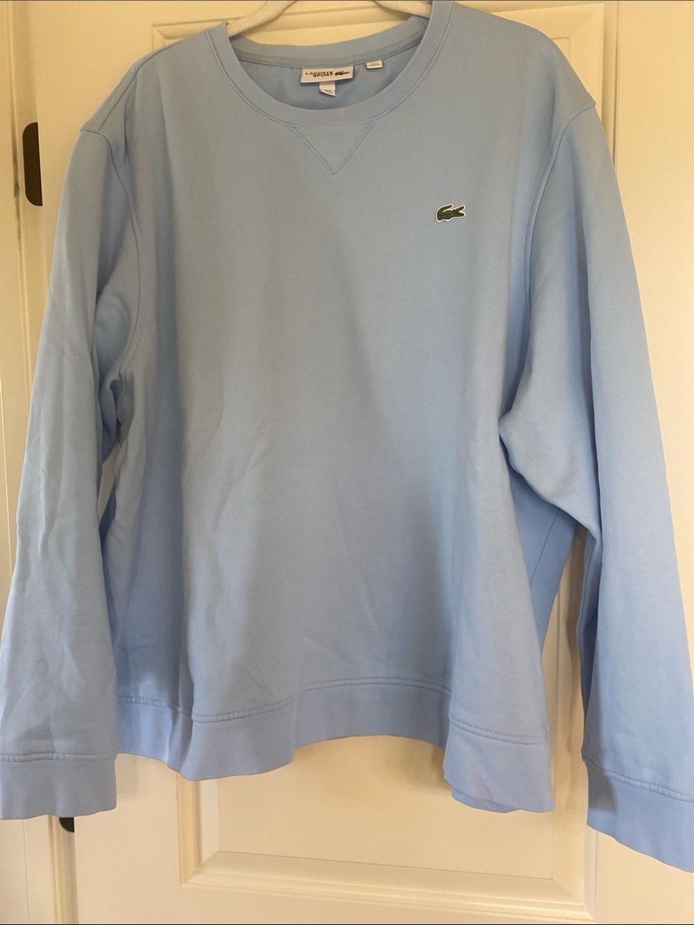 Lacoste Men’s Pastel Blue Crew Sweatshirt with Green Croc